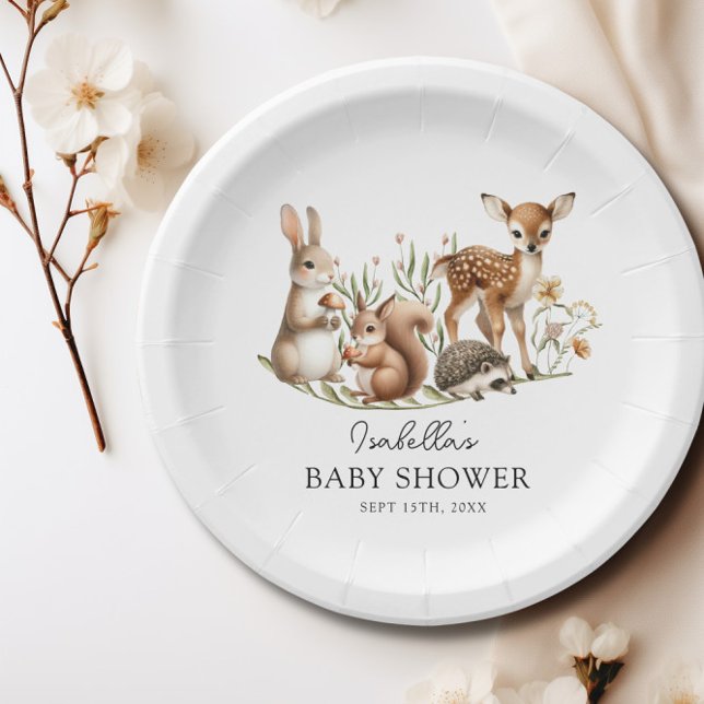 Assiettes En Carton Baby shower forestier Végétation Forêt Animaux (Woodland Baby Shower Greenery Forest Animal Paper Plates)