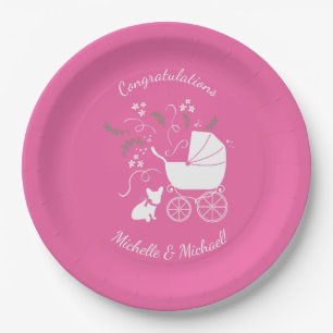 Assiettes En Carton Baby shower français de Bulldog, français rose