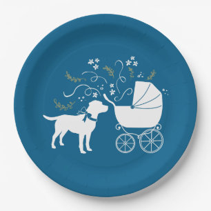 Assiettes En Carton Baby shower français de Bulldog Frenchie Blue