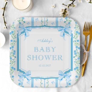 Assiettes En Carton Baby shower Garçon bleu