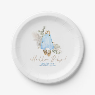 Assiettes En Carton Baby shower Garçon bleu Brown Sage Cute