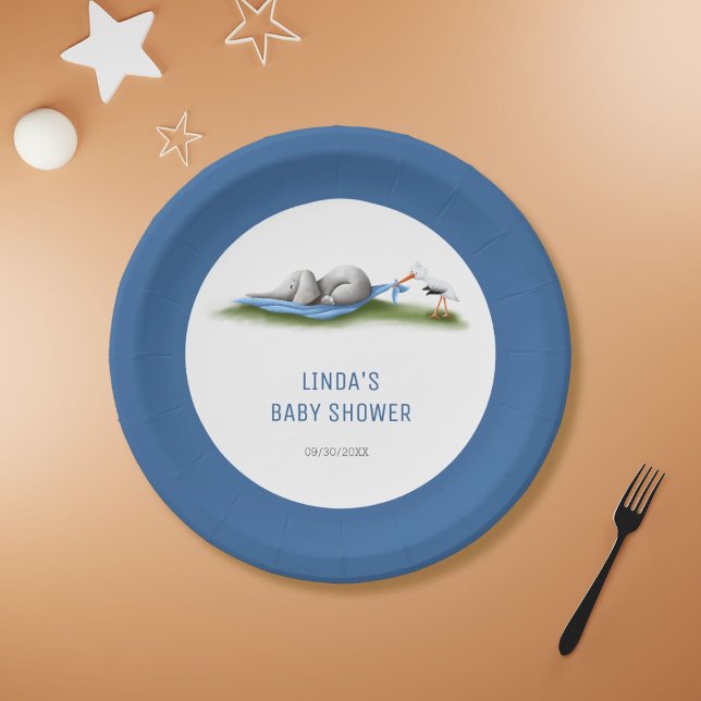 Assiettes En Carton Baby shower garçon bleu mou Elephant (Créateur téléchargé)