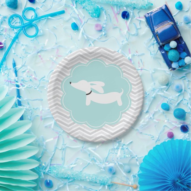 Assiettes En Carton Baby shower Garçon Blue Doxie Dachshund Plaques de (Fête)