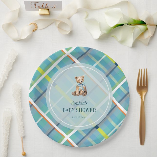 Assiettes En Carton Baby shower garçon en peluche turquoise (Mariage)