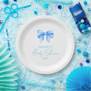 Assiettes En Carton Baby shower garçon ruban bleu