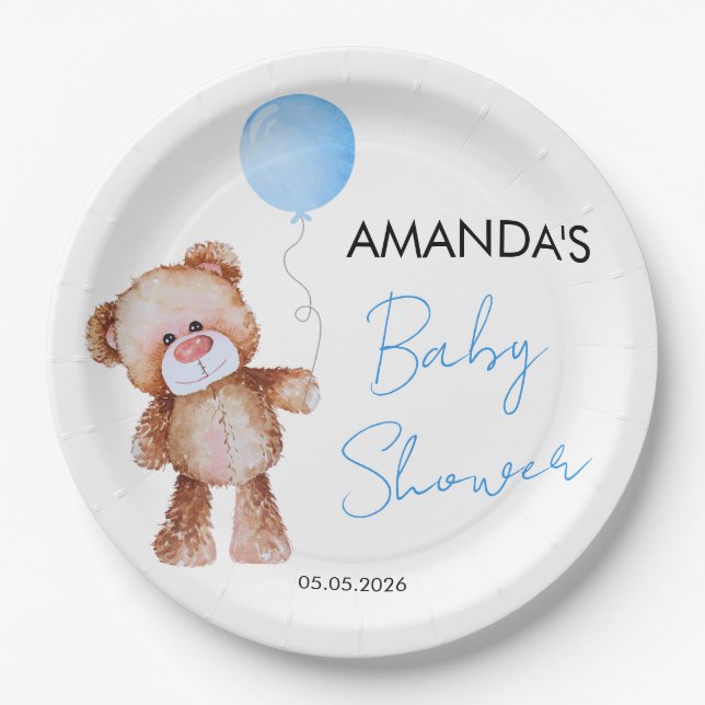 Assiettes En Carton Baby shower Garçon Teddy Bear (Devant)