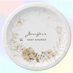 Assiettes En Carton Baby shower Garden Florals 7 en Sepia