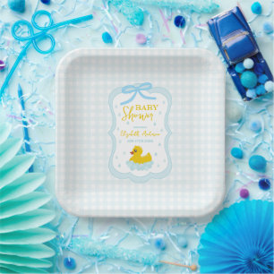 Assiettes En Carton Baby Shower Gingham Garçon Gouttelettes d'Eau