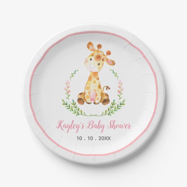 Assiettes En Carton Baby shower Giraffe (animal de Safari mignon) (Devant)