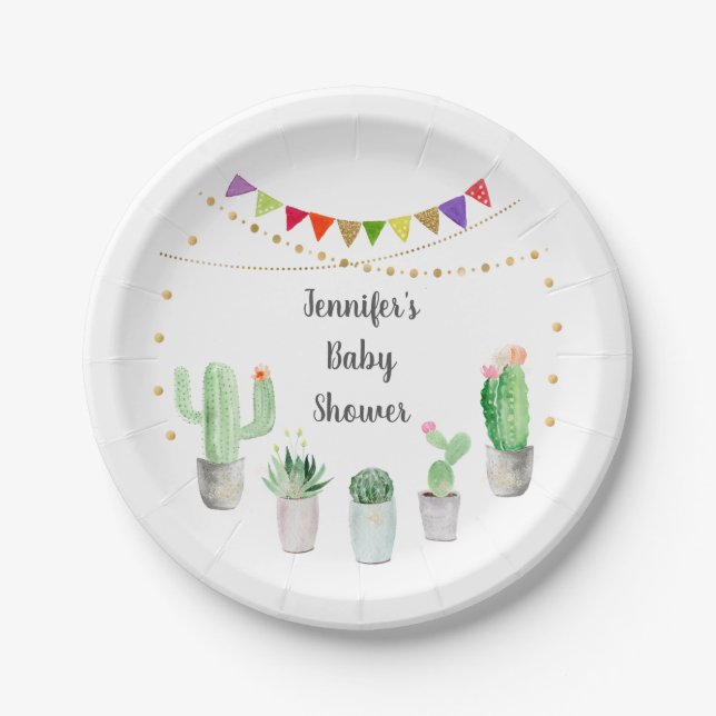 Assiettes En Carton Baby shower Gold Fiesta Cactus (Devant)