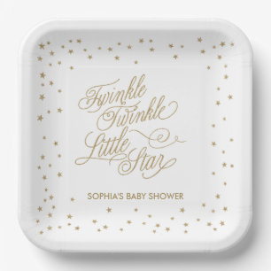 Assiettes En Carton Baby shower Gold Twinkle Little Star
