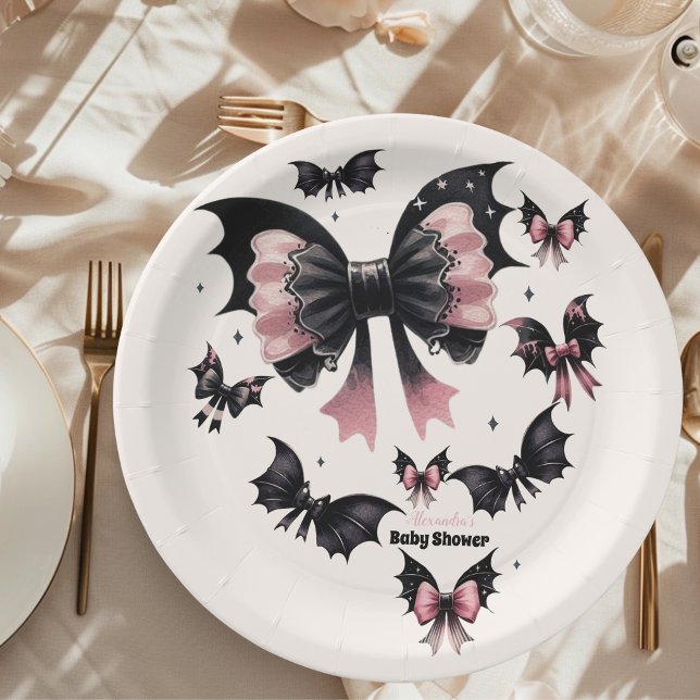 Assiettes En Carton Baby shower gothique d'Halloween rose (Créateur téléchargé)