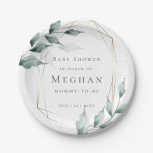 Assiettes En Carton Baby shower Grayed Jade Green Botanical