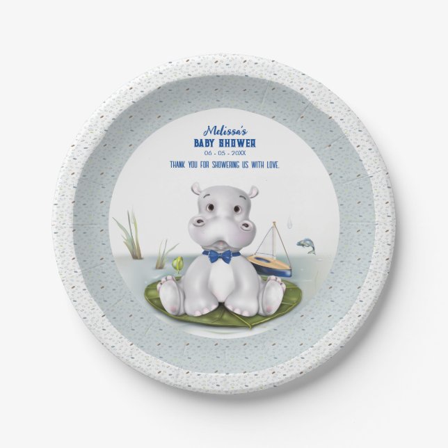 Assiettes En Carton Baby shower hippo (Devant)