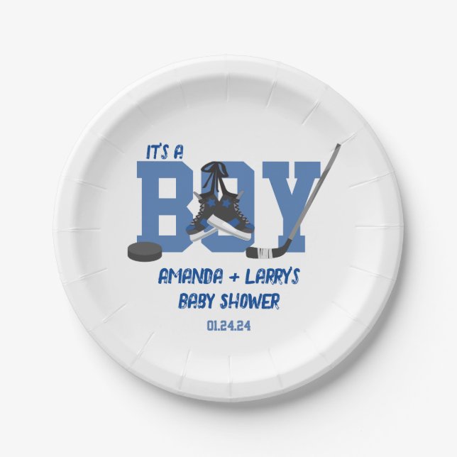 Assiettes En Carton Baby Shower Hockey sur Glace (Devant)
