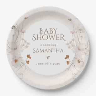 Assiettes En Carton Baby Shower Jardin Floral Aquarelle Bohème Beige