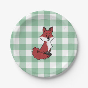 Assiettes En Carton Baby Shower Joli Renard Rouge Gingham Vert