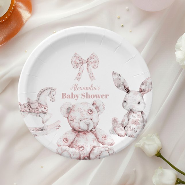 Assiettes En Carton Baby shower Jouets Toile Rose De Jouy (Créateur téléchargé)