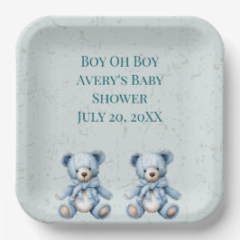 Assiettes En Carton Baby shower jumeau Nounours bleu
