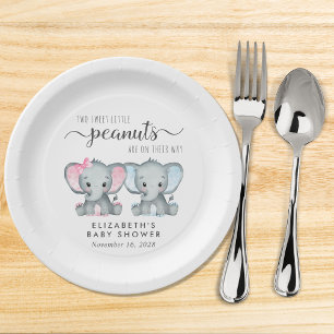 Assiettes En Carton Baby shower Jumeaux Jeune Fille Eléphante