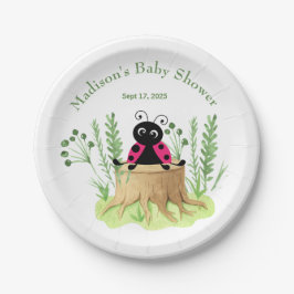 Assiettes En Carton Baby shower Ladybug d'aquarelle rose