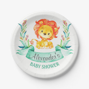 Assiettes En Carton Baby shower Lion aquarelle