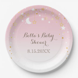 Assiettes En Carton Baby shower Lune aux étoiles roses