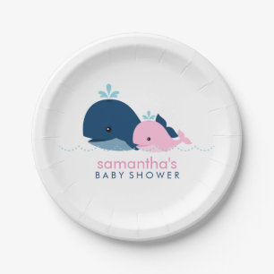 Assiettes En Carton Baby shower Maman et Bébé Baleines {rose}