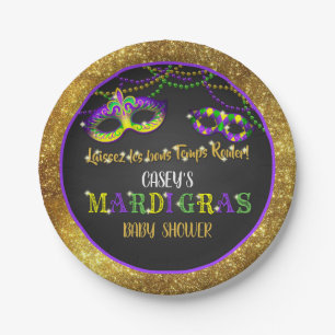 Assiettes En Carton Baby shower Mardi Gras (Or)