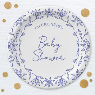 Assiettes En Carton Baby Shower Méditerranéen Fleur Sauvage Bleue