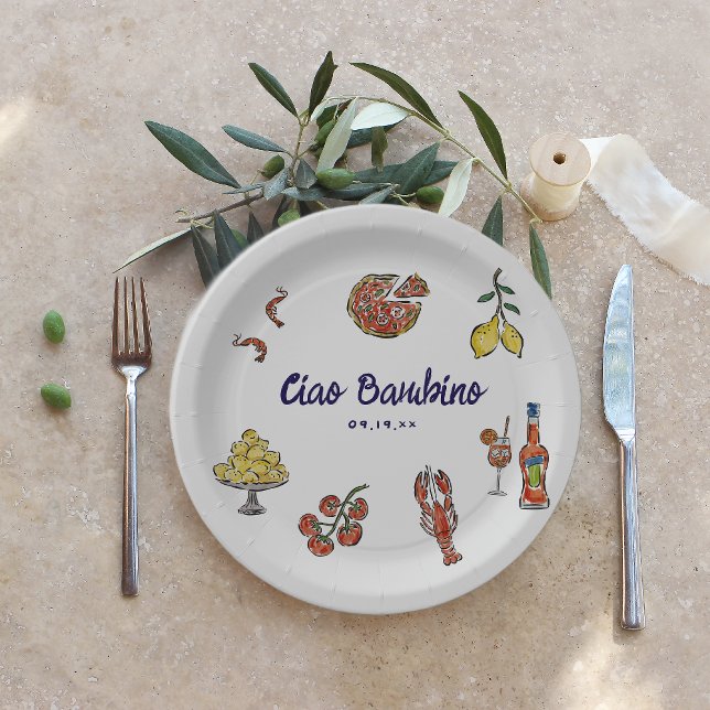 Assiettes En Carton Baby shower méditerranéen italien Ciao Bambino (Créateur téléchargé)