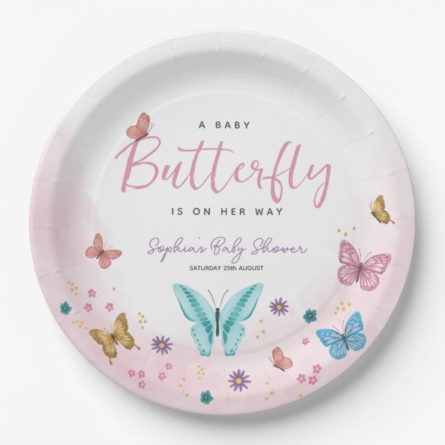 Assiettes En Carton Baby shower mignon Whimsical Petits Papillons Girl (Devant)