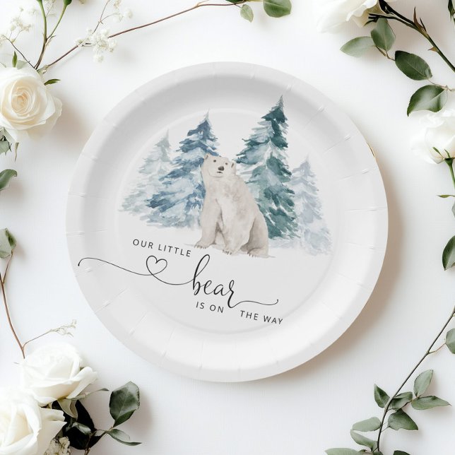 Assiettes En Carton Baby shower minimal pour ours polaires (Créateur téléchargé)