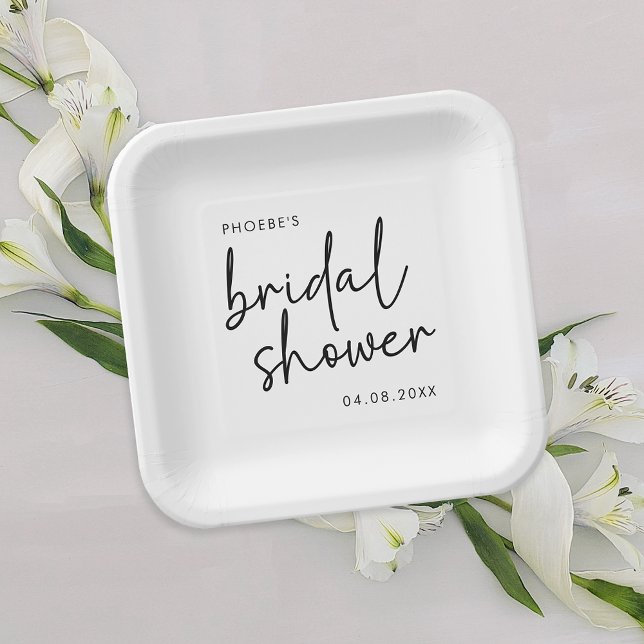 Assiettes En Carton Baby Shower Minimaliste Noir et Blanc à l'Ecriture (Créateur téléchargé)