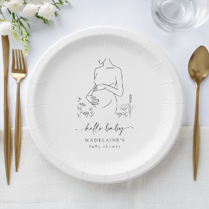 Assiettes En Carton Baby shower minimaliste Silhouette de grossesse