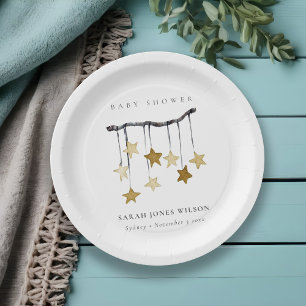 Assiettes En Carton Baby shower mobile simple jaune neutre étoile