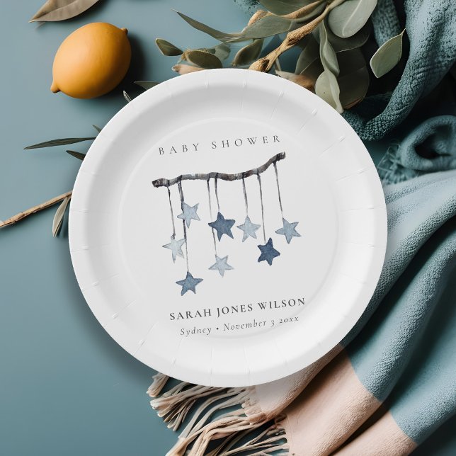 Assiettes En Carton Baby shower mobile très simple Aqua Blue Star (Créateur téléchargé)