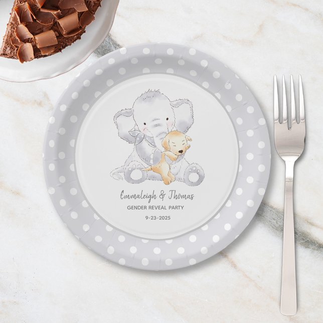 Assiettes En Carton Baby shower moderne bébé éléphant (Créateur téléchargé)