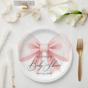 Assiettes En Carton Baby shower moderne Bow rose vif