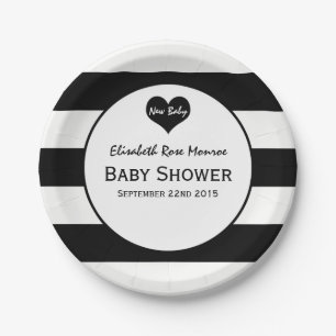 Assiettes En Carton Baby shower moderne chic noir et blanc