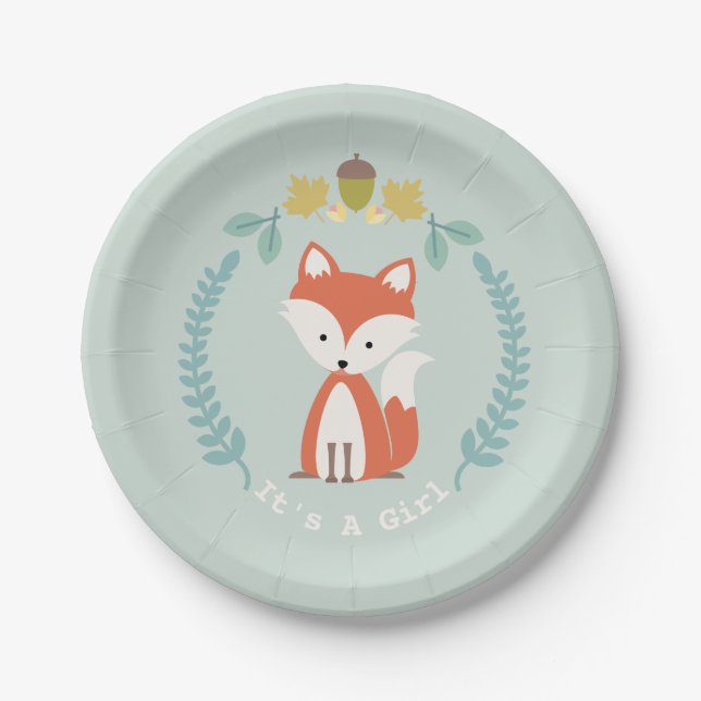 Assiettes En Carton Baby shower moderne de fille de Fox (Devant)