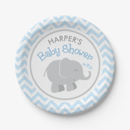 Assiettes En Carton Baby shower moderne éléphant bleu et gris