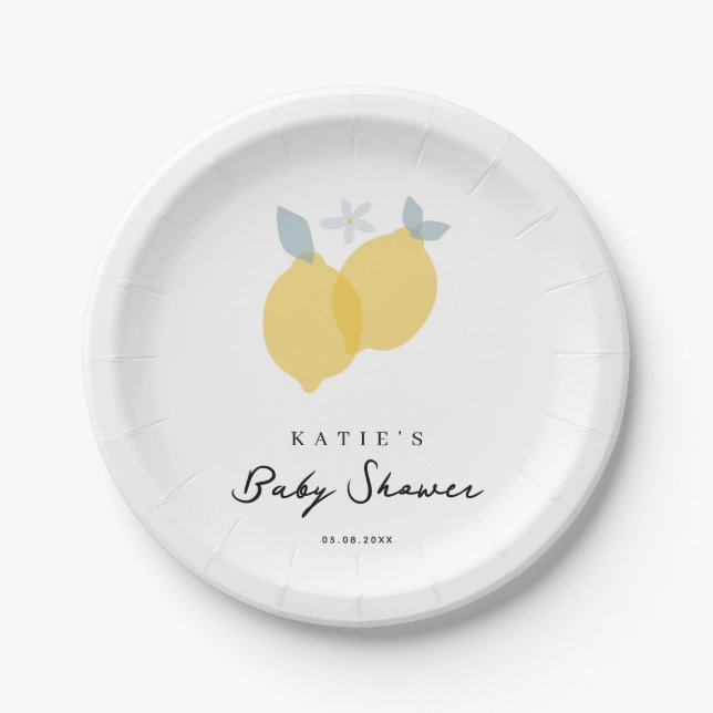 Assiettes En Carton Baby shower moderne Pastel Citrus Lemons (Devant)