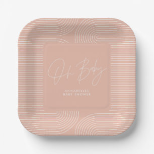 Assiettes En Carton Baby shower moderne rose pêche élégant géométrique