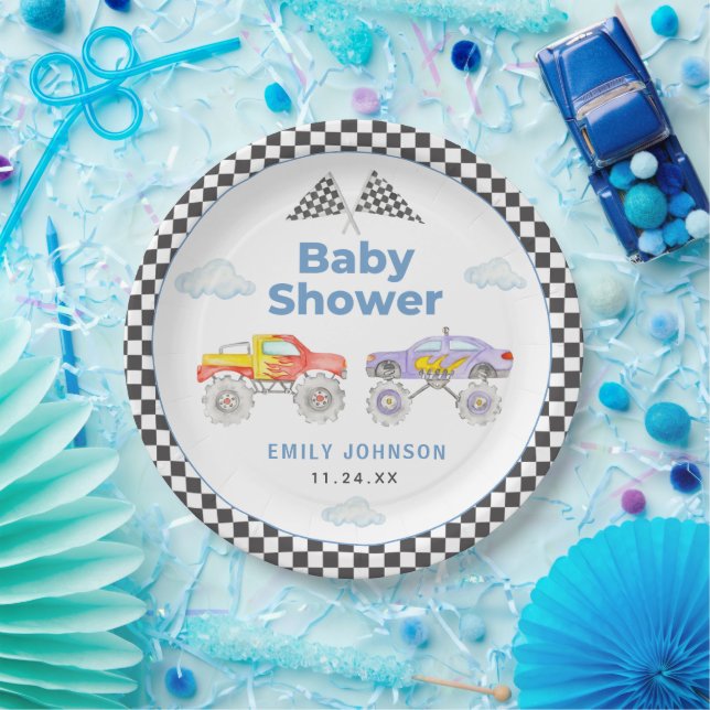Assiettes En Carton Baby shower Monster Truck Boy (Fête)