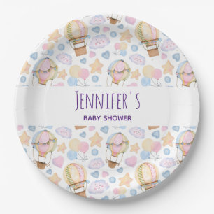Assiettes En Carton Baby shower Motif d'aquarelle à ballon chaud