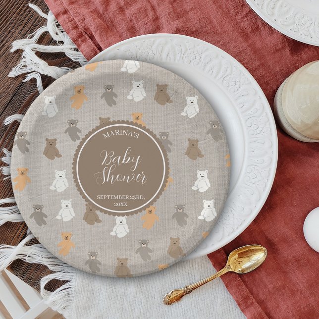Assiettes En Carton Baby shower Motif de mignet ours (Cute Bear Pattern Baby Shower Welcome Sign Paper Plates)