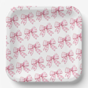 Assiettes En Carton Baby shower Motif rose En vichy bow moderne