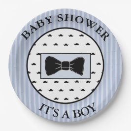 Assiettes En Carton Baby shower Moustache bleue et plaques Bowtie