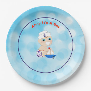 Assiettes En Carton Baby shower nautique Ahoy C'est un garçon